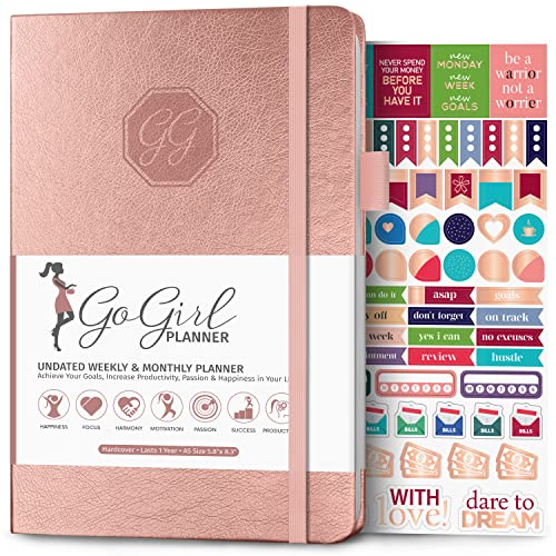 GoGirl Planner and Organizer for Women  A5 Size Weekly Planner, Goals Journal & Agenda to Improve Time Management, Productivity & Live Happier. Undated  Start Anytime, Lasts 1 Year  Rose Gold