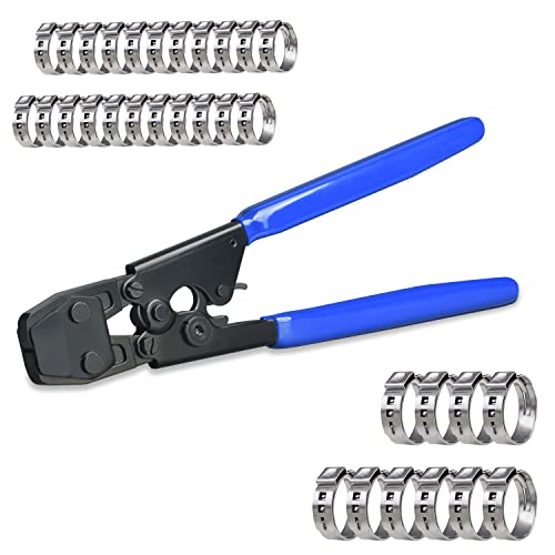 JWGJW PEX Clamp Cinch Tool Crimping Tool Crimper for Stainless Steel Clamps from 3/8"to 1" with 1/2" 22PCS and 3/4" 10PCS PEX Clamps (002)
