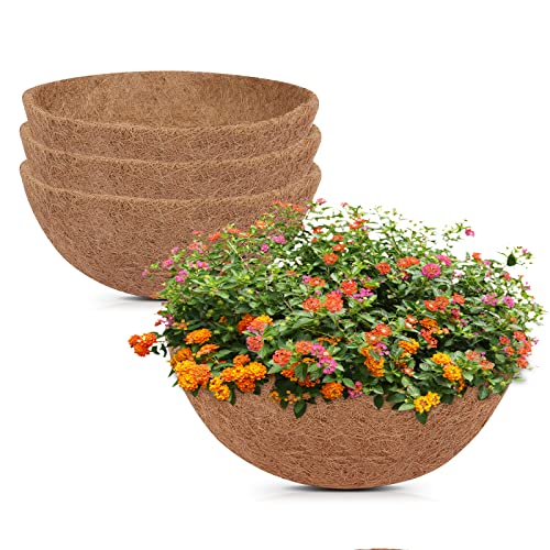 GreatBuddy 4 Pcs Coconut Hanging Basket Liners 14 Inch, Sturdy Round Coco Liners for Planters, Perfect Replacement for The Old, 100% Natural, Easy to Straighten Out