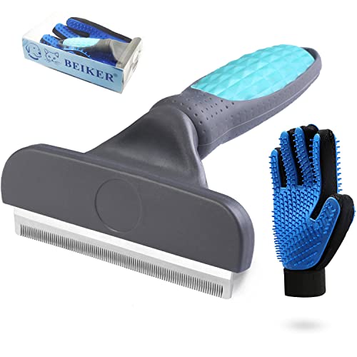 Beiker Deshedding Brush Set for Dog & Cat, Professional Pet Grooming Gloves and Deshedder for Shedding, Dog Brush for Short Haired Dogs Stop Shedding, Cat Brush for Shedding Indoor Cats Hair, Large