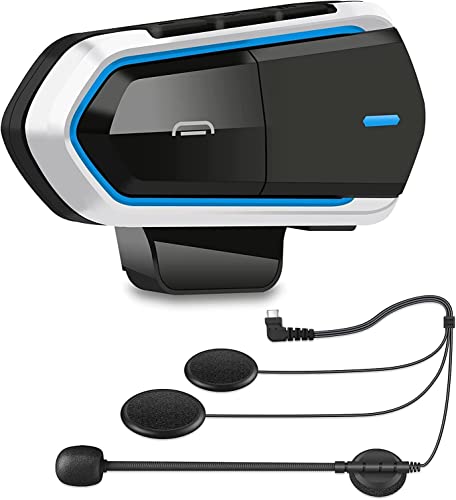 Geva Motorcycle Helmet Bluetooth, Outdoor Sports Headset, IP65 Waterproof Speakers with Type-C, BT5.0 (High Capacity, Hands Free, FM Radio, Auto-Answer, Music Call Control), black white blue (YZ01-C)