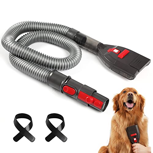 Portek Dog Brush Vacuum Attachment for Dyson V7 V8 V10 V11 V15 V6 Outsize, Pet Hair Removal Grooming Tool, Ideal for Dog Cat with Loose Fur as Undercoat Remover, 3.3ft Enhanced Hose and Adapter