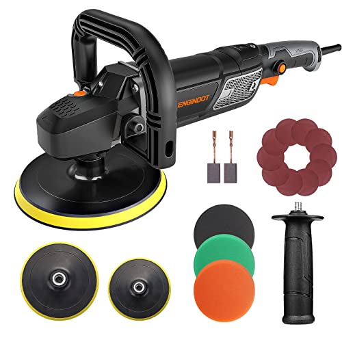 Buffer Polisher, ENGiNDOT 12.5Amp Rotary Car Polisher, 6 Variable Speeds with Digital Readout, 7/6 Backing Plate, Detachable Handles, Soft Start, Self-lock, Perfect for Polishing and Waxing