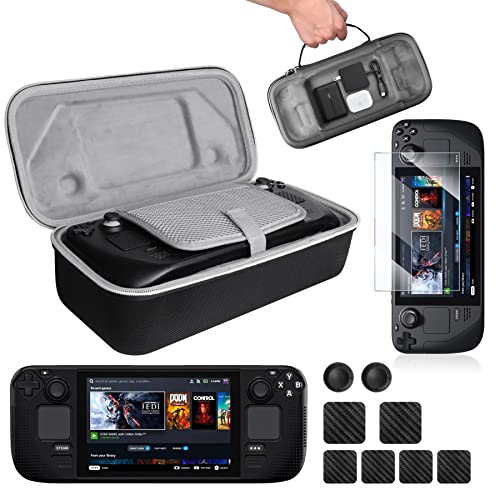 [11 in 1] Benazcap Carrying Case Compatible with Steam Deck, Accessories Kit with Hard Shell Travel Carry Case, Screen Protector, Silicon Protective Case,Tactile Protector for Trackpad, Thumb Grip Cap