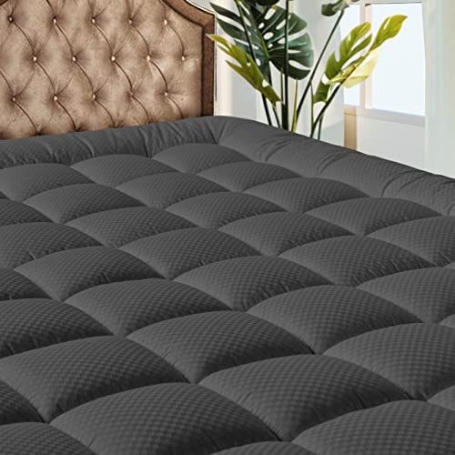 MATBEBY Bedding Quilted Fitted King Mattress Pad Cooling Breathable Fluffy Soft Mattress Pad Stretches up to 21 Inch Deep, King Size, Dark Grey, Mattress Topper Mattress Protector