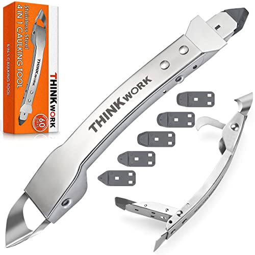 THINKWORK Stainless Steel Caulking Tools, 4 in 1 Sealant Finishing Tool, Grout Removal Tool, Silicone Caulking Tool Caulk Remover for Kitchen Bathroom Window Sink Tile Joint