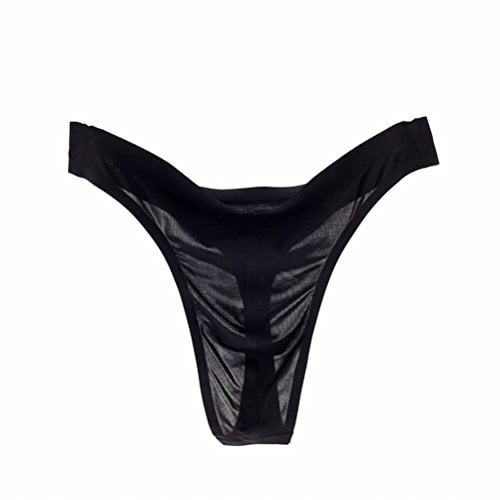 GAOGAO Newest Free Breathing Male Smooth Ice Silk G-Strings&Thongs Underwear Brief (L, black)