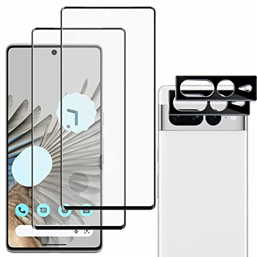 [2+2 Pack] for Google Pixel 7 Pro Screen Protector Include 2 Pack Tempered Glass Screen Protector +2 Pack Tempered Glass Camera Lens Protector,9H Hardness,Easy Install for Google Pixel 7 Pro 5G