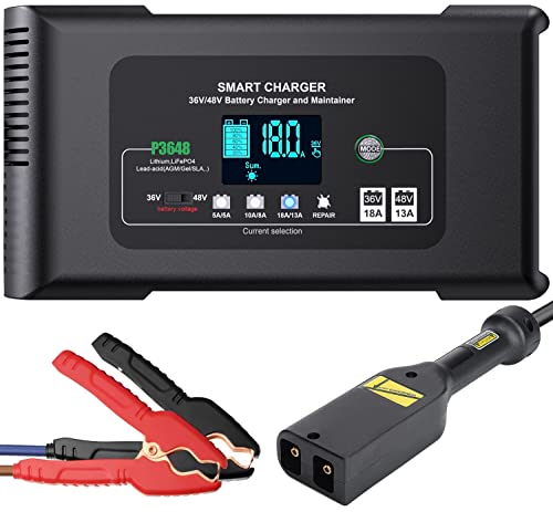 NEXPEAK EZGO TXT Golf Cart Battery Charger 36-Volt 18-Amp and 48V 13A Car Battery Charger Trickle Charger Lithium, LiFePO4, Lead-Acid AGM/Gel/SLA Battery Maintainer for EZGO Text with Powerwise Plug