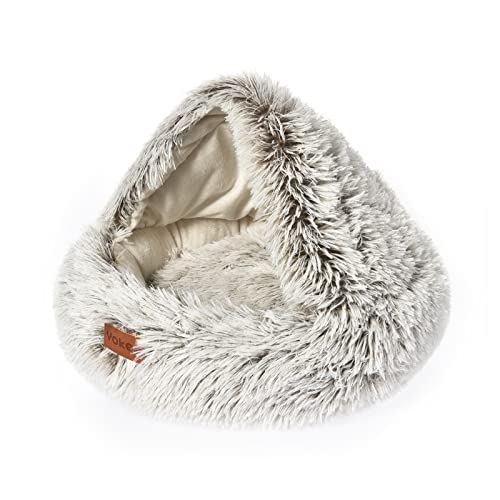 Yokee Cat Bed Round Hooded Plush Cat Bed Cave, Fluffy Cat Cave Bed for Indoor Cats & Dogs, Burrow Cat Donut Small Dog Bed Calming Pet Beds Fuzzy Coverd Cat Nest Puppy Bed Tent Machine Washable