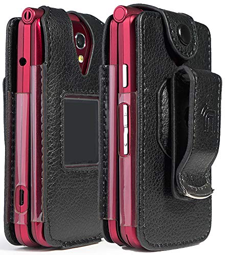 Case for Jitterbug Flip Phone, Nakedcellphone [Black Vegan Leather] Form-Fit Cover with [Built-in Screen Protection] and [Metal Belt Clip] for GreatCall Jitterbug Flip Phone 4G for Seniors (4043SJ6)