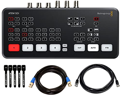 Blackmagic Design ATEM SDI Live Stream Switcher Bundle with 8 6G-SDI Cable, 7 Cat5e Cable, and 5-Pack of SolidSignal Cable Ties (SWATEMMXEP)