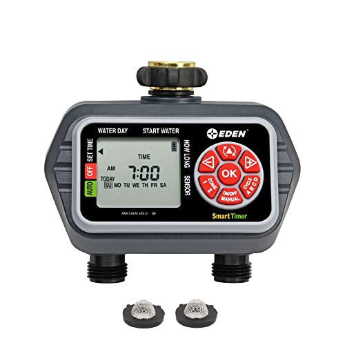 Eden 93412 Programmable Digital Water Timer 2-Zone, Compatible with Wireless Soil Moisture Sensor