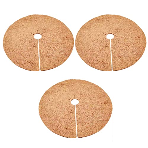 nutroeno 24 inch Coco Coir Mulch Ring Mat - 3 Pcs Coir Mulch Discs, Coconut Fiber Tree Ring Coco Liner Root Protection for Indoor Outdoor Potted Plants