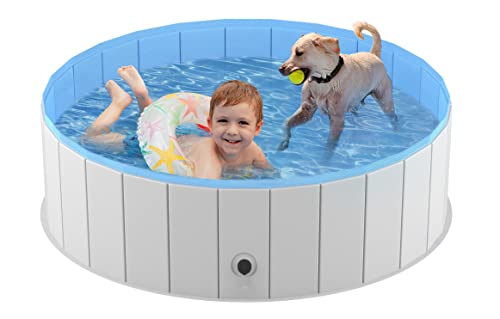 Niubya Foldable Dog Pool, Collapsible Hard Plastic Dog Swimming Pool, Portable Bath Tub for Pets Dogs and Cats, Pet Wading Pool for Indoor and Outdoor, 47 x 12 Inches