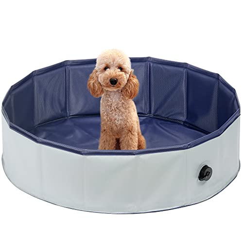 Petace Foldable Dog Pool, Portable Hard Plastic Pet Bath Pool for Dogs, Collapsible Dog Swimming Pool, Puppy Kiddie Kid Wading Pool for Indoor and Outdoor, 31.5 x 8 inches