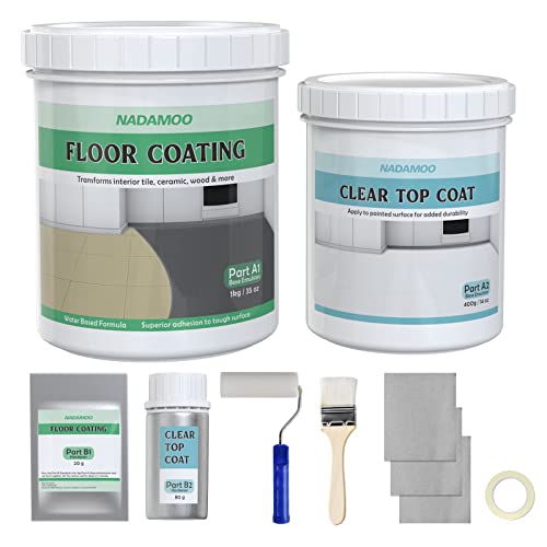 NADAMOO Two-part Floor Coating Kit with Polyurethane Sealer, Home Interior Paint for Wood Porcelain Tile Floor Countertop Bathtub, Ideal for Kitchen Bathroom Laundry, Semi-Gloss Dark Gray, with Tools
