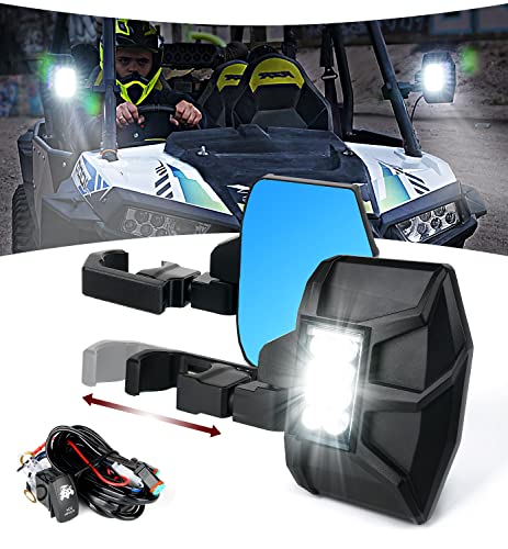 Lupar UTV Side Mirror with LED Light fit 1.65" - 2" Roll Cage Bar | Heavy-Duty Aluminium | for SXS Polaris RZR Pioneer Talon Can-Am Kawasaki Mule CFMOTO Yamaha, Convex Wide Range Rear View Mirrors