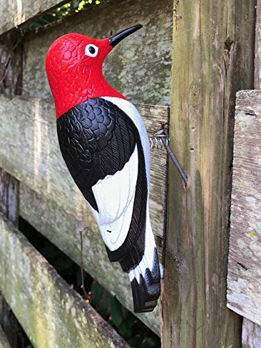 Woodpecker Tree Ornament Decoy Plastic & Metal Decorative Deterrent & Repeller- Easy to Mount-House, Tree or Gift 9" Tall