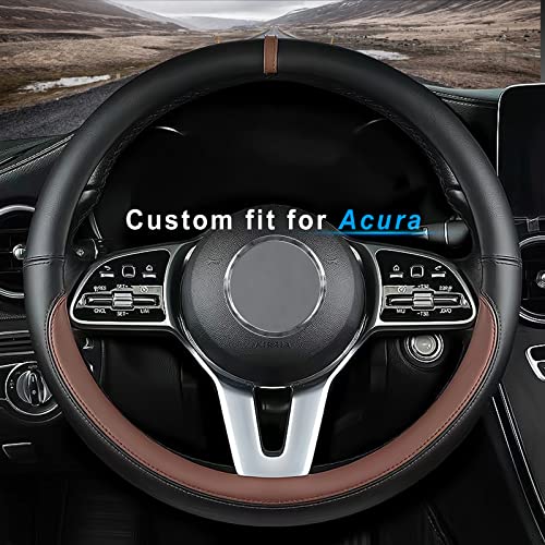 Custom fit for Acura Car Steering Wheel Cover, Nappa Leather Car Steering Wheel Cover Non-Slip Steering Wheel Cover, Designed for Acura Interior Accessories (Brown,for Acura)