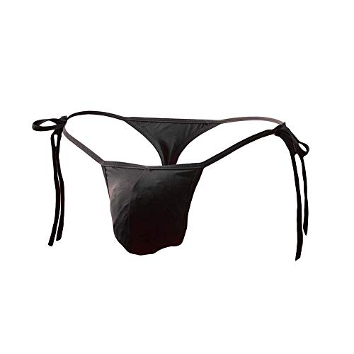 Mens Sexy ice Silk Bikini Tie Side G String T Back Thongs Briefs Adjustable Underwears(Black)