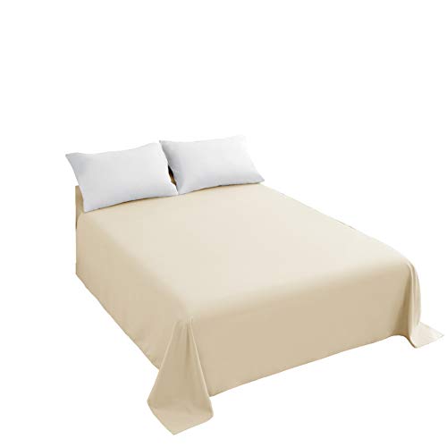 Sfoothome Top Sheet Only - Queen Size Extra Soft Brushed Microfiber Flat Sheet, Machine Washable Wrinkle Free (Beige, Queen)