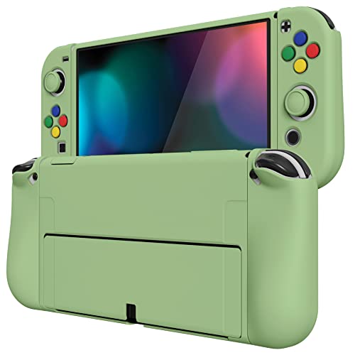 PlayVital ZealProtect Soft Protective Case for Nintendo Switch OLED, Flexible Protector Joycon Grip Cover for Nintendo Switch OLED with Thumb Grip Caps & ABXY Direction Button Caps - Matcha Green