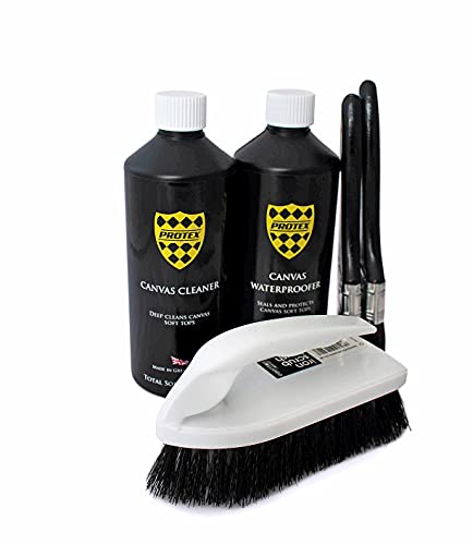 PROTEX Convertible Soft Top Care Kit with Canvas Cleaner & Waterproofer - 500ml, Two Applicator Brushes and One Soft Top Cleaning Brush - BRUSH KIT.