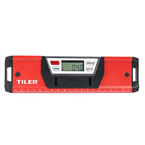TILER Digital Level, 9" Digital Stabila Magnetic Torpedo Level,Carpenter tools Angle Slope with LCD Display, Magnetic Base, IP54 Dustproof and Waterproof Smart Level with Carrying Bag 8119-6A