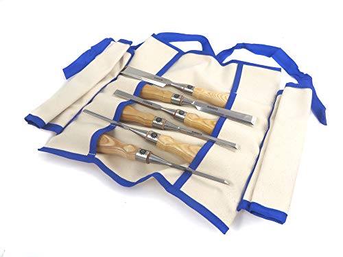 Narex 6 Piece Richter Extra Bevel Edge Chisel Set (1/8, 1/4, 3/8, 1/2, 3/4 and 1) in 9 Pocket Canvas Tools Roll