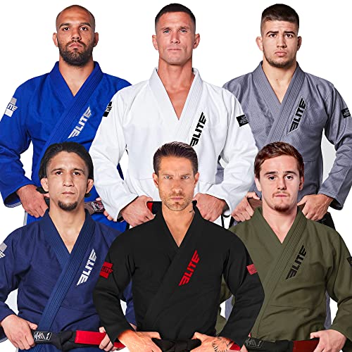 Elite Sports BJJ GI for Men - Brazilian Jiu Jitsu Gi - IBJJF Tournament Kimono - Lightweight Preshrunk Sweat Wicking Fabric - Machine Washable - Free White Belt - Advanced Sizing Chart - Blue - Size 4