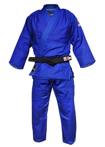 FUJI mens Double Weave Judo Gi, Thick Collar Cotton-Blend Judo Uniform , Blue , 7