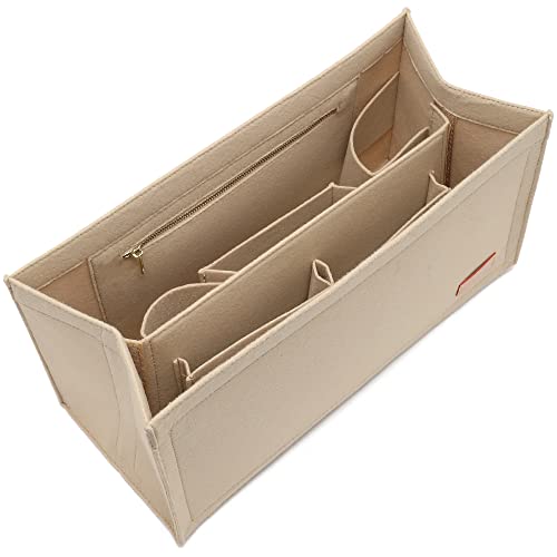 KESOIL Purse Organizer Insert for Handbags Tote Bag ONTHEGO MM 35 Felt Insert Zipper Bag (Beige, MM, L)