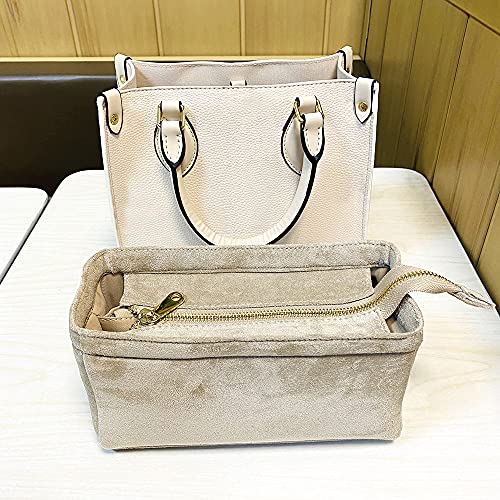 Onthego PM MM GM Purse Organizer Handbag Insert for LV Tote Bag Organizer Shaper Soft Luxury Flannel Liner (Khaki Onthego PM)