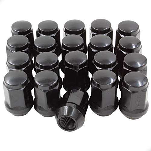 Wheel Accessories Parts 20 Pcs 14mm 1.50 Thread Bulge Acorn 1.38 Long Lug Nuts Black 3/4 19mm Hex Fits Chevy Camaro | Chrysler 300 | Dodge Charger Challenger | 2015+ Ford Mustang | 2021+ Jeep Wrangler