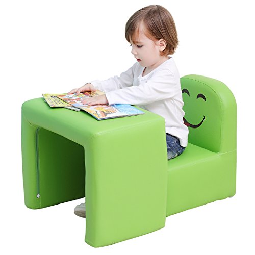 Emall Life Multifunctional 2in1 Children's Armchair Kids Wooden Frame Chair and Table Set Boys and Girls Armrest Chair Easy to Clean (Green)
