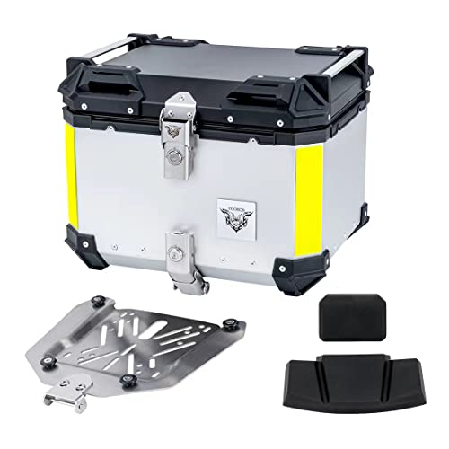 Myamis Motorcycle Top Case Tail Box 45L Thick Aluminum Hard Motorcycle Trunk with Backrest and Bracket Sturdy Luggage Storage Rear Tour Box