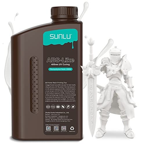 SUNLU 3D Printer Resin, 1000g ABS-Like High Toughness Resin for 4k/6k/8k LCD/DLP/SLA Resin 3D Printer, 405nm UV Curing 3D Printing Resin, Good Resistance, Non-Brittle & High Precision, White 1000g