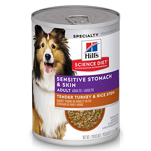 Hill's Science Diet Wet Dog Food, Adult, Sensitive Stomach & Skin, Tender Turkey & Rice Stew, 12.5 oz. Cans 12-Pack