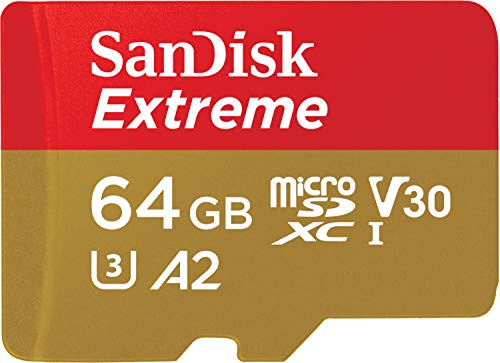 SanDisk 64GB Extreme microSDXC UHS-I Memory Card with Adapter - Up to 160MB/s, C10, U3, V30, 4K, A2, Micro SD - SDSQXA2-064G-GN6MA