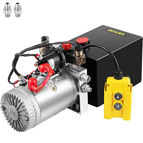 Happybuy Hydraulic Pump 12v 4 Quart Dump Trailer Pump 12 Volt Hydraulic Power Units 12V DC and Metal Reservoir Electric Hydraulic Pump Remote for Dump Trailer Car Lifting Platforms