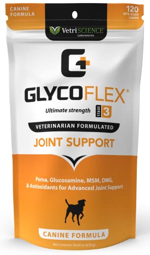 VETRISCIENCE Glycoflex 3 Clinically Proven Dog Hip and Joint Supplement with Glucosamine for Dogs, Chicken, 120 Chews - Vet Recommended for Mobility Support for All Breeds and Sizes