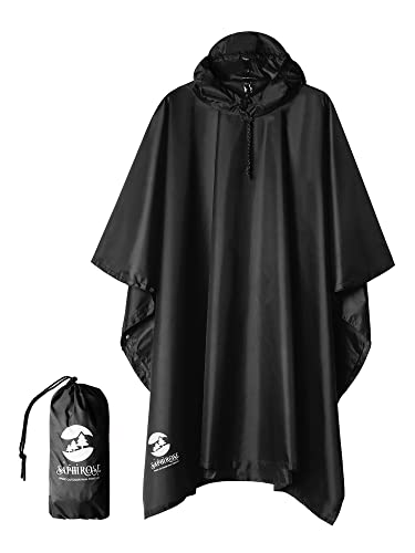 SaphiRose Hooded Rain Poncho Waterproof Raincoat Jacket for Men Women Adults(Black