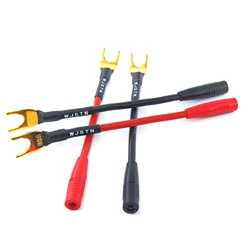 WJSTN Spade Plug to Female Banana Jack Adapter Cable, 4mm Banana Jack Female to Fork Spades Cable 4 Pack (3inch)