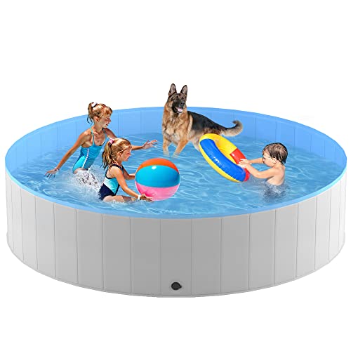 Niubya Portable Dog Pool, Foldable Pet Swimming Pool, Anti-Slip Collapsible Pet Bathtub, Hard Plastic Bath Pool for Pets Dogs and Cats, 79 x 16 Inches