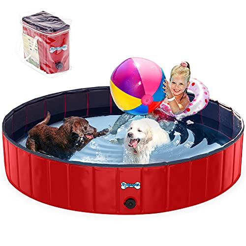 V-HANVER Foldable Dog Pool Collapsible Heavy Duty PVC Pet Pool Bath Tub for XLarge Dogs and Puppies, 63 X 12 inch