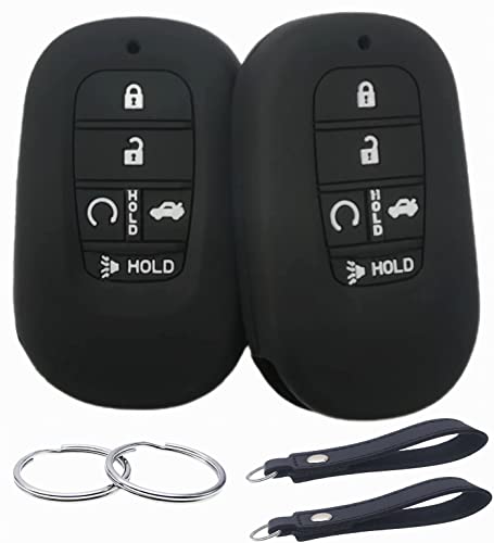 REPROTECTING Silicone Rubber Key Fob Cover Compatible with (5 Buttons) 2022 2023 Honda Accord Civic HR-V CR-V Pilot Sport SI EX EX-L Touring (Black Black)