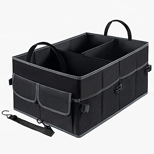 UYYE Auto Car Trunk Organizer,Compartments Collapsible Durable Organizer for Cargo Storage,Car Interior Accessories Trunk Storage Organizer with Adjustable Securing Straps and Non-Slip Bottom