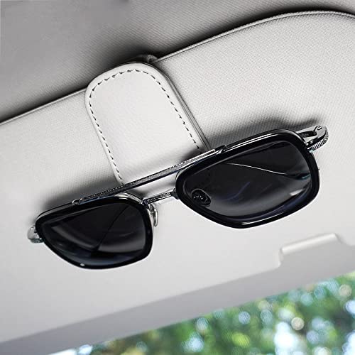 Artilife Magnetic Leather Sunglass Holder for Car, Magnetic Eyeglass Hanger Clip for Car Sun Visor, Suitable for Thin Leg Glasses, Gray