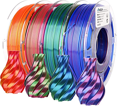 AMOLEN 3D Printer Filament Bundle, PLA Filament 1.75mm, Dual Color Filament, Silk Red Gold, Silk Red Green, Silk Red Blue, Silk Blue Green, 3D Printing Filament 200gX 4 Spools